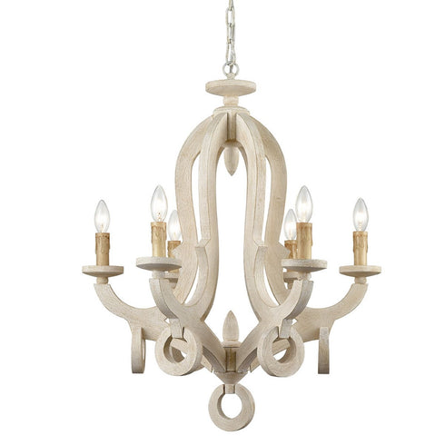 Weathered Wooden Chandeliers Rustic 6 Light Sculpted Candle Light Fixture